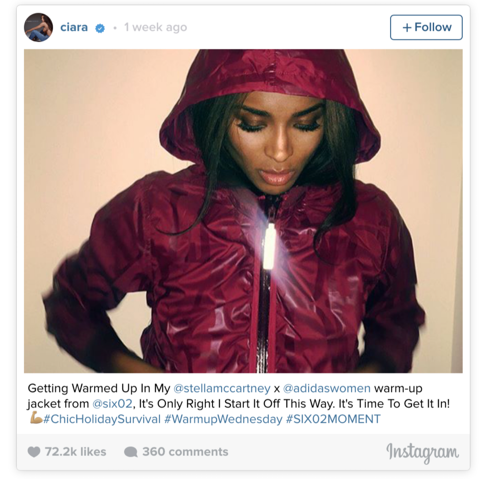 Ciara on Adidas track jacket